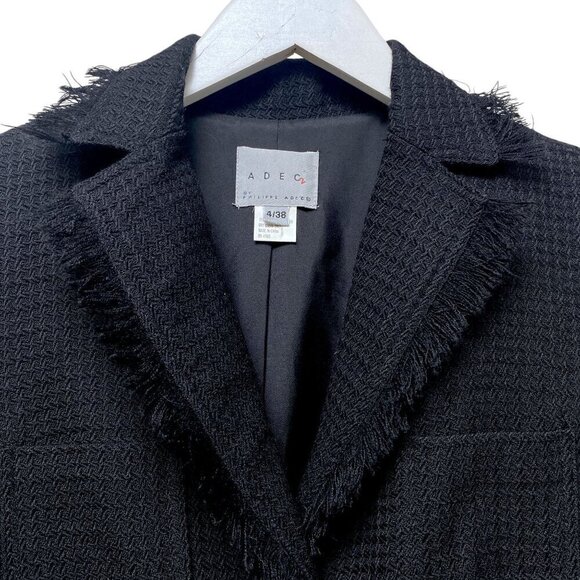 PHILIPPE ADEC  Womens Tweed Jacket Size 4 (38) Black Blazer Designer Paris Style - Picture 7 of 10